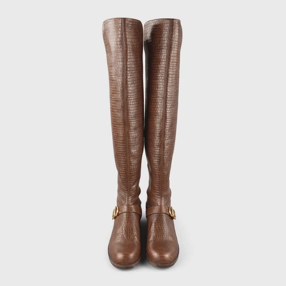 NEW Size 8.5 Stuart Weitzman “Siella” Brown Croc-Embossed Over-the-Knee Boots - Picture 8 of 14